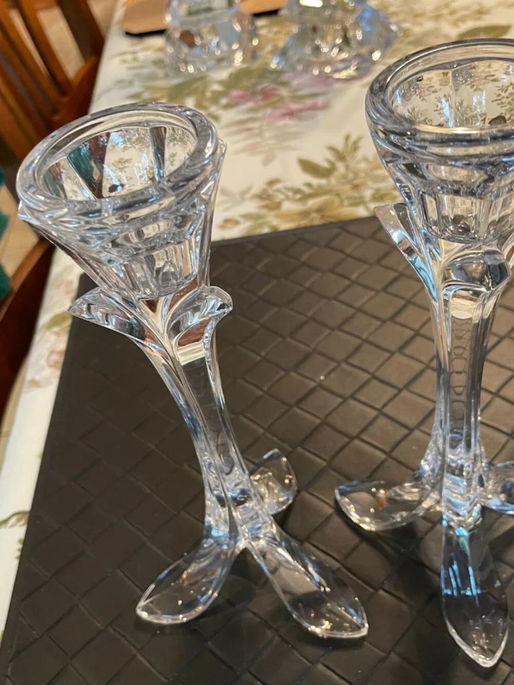 Pair Of Cristal d'Arques Candle Holders Genuine Lead Crystal Taper Candles 8 1/2